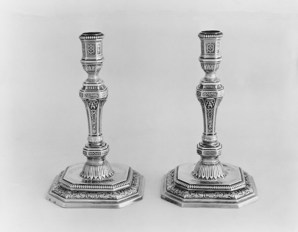 Pair of candlesticks, Louis Dupérier (master 1706, died before 1742), Silver, French, Paris 