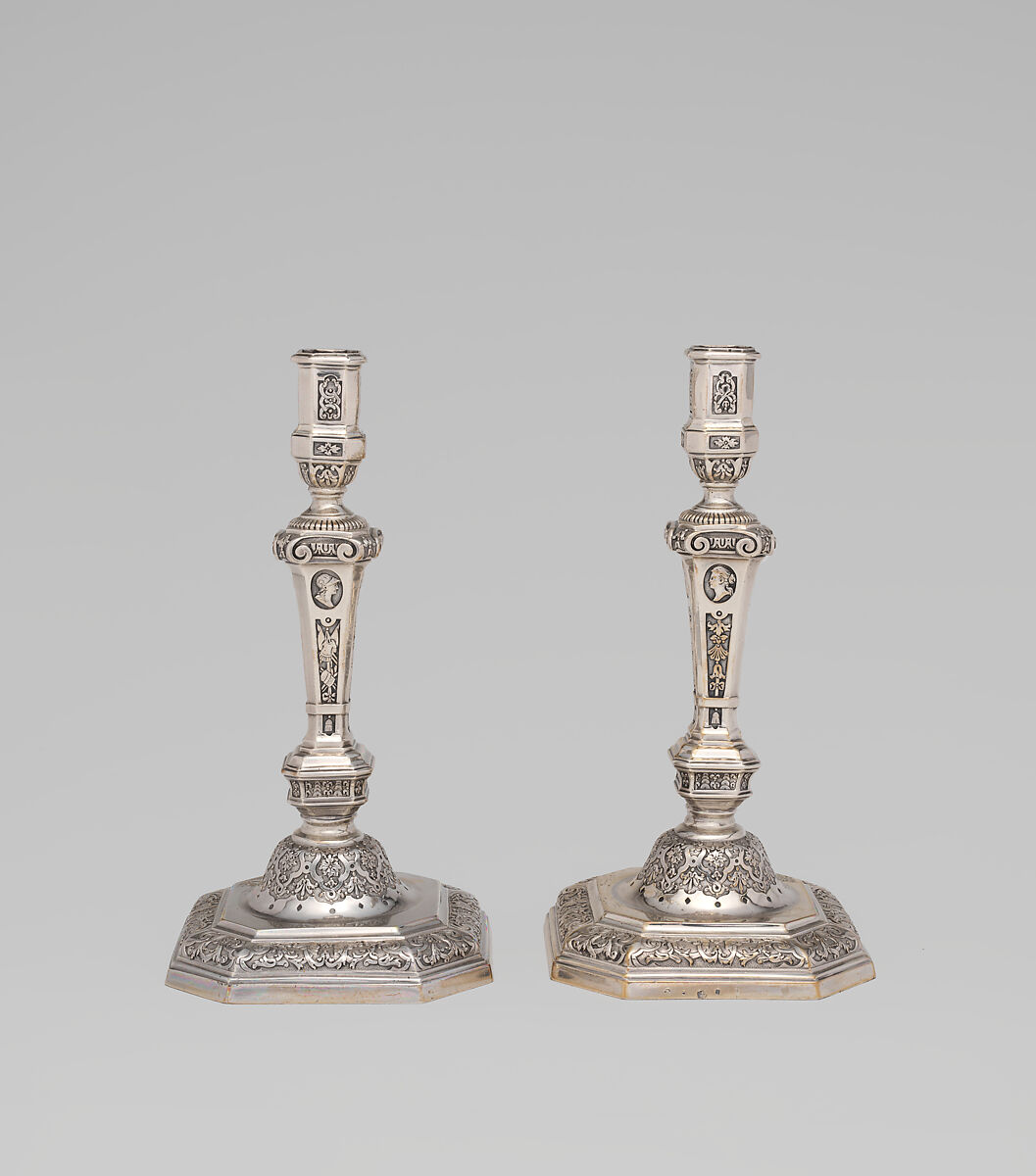 Pair of candlesticks, Jacques Demé (master in 1656), Silver, French, Paris 