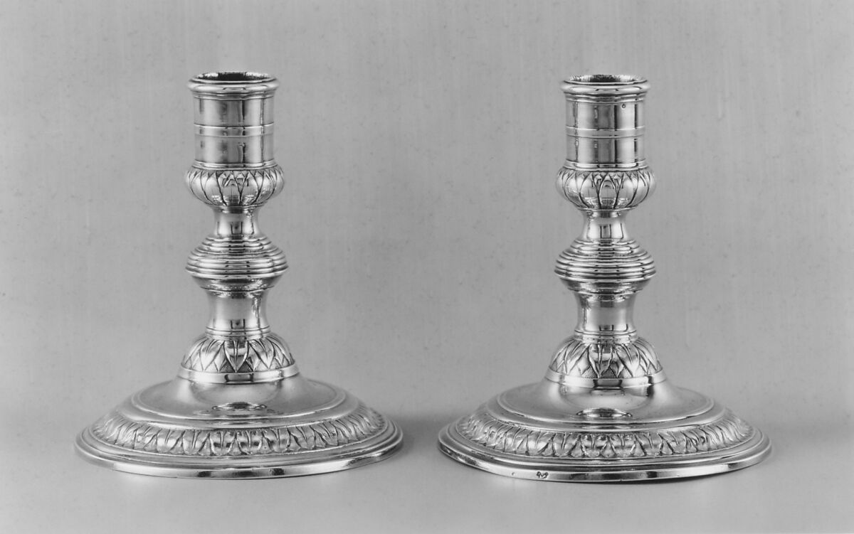 Pair of candlesticks (part of a toilet service), J.M. (?), Silver, French, Paris 
