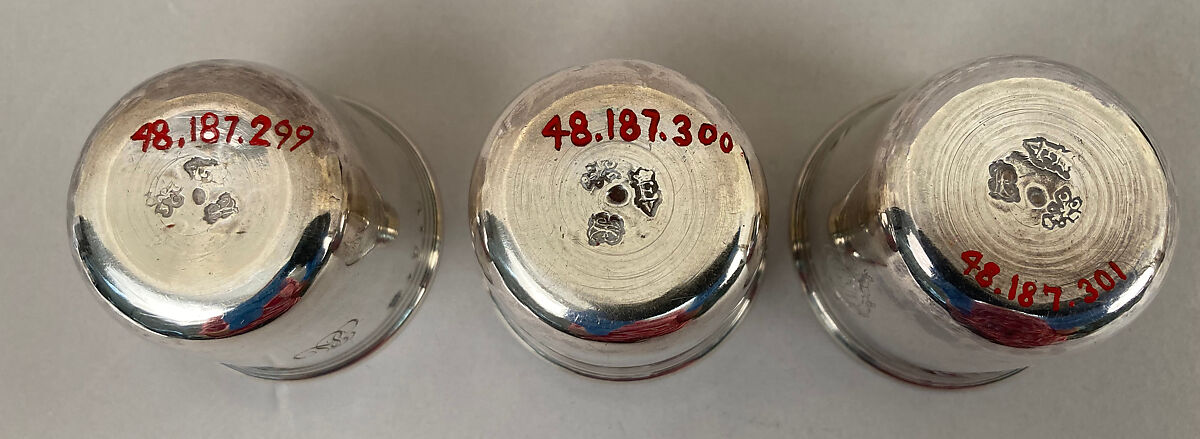 Set of six liqueur cups, Jacques Charles Chambert (master 1760, active 1788), Silver, French, Versailles (Paris Mint)