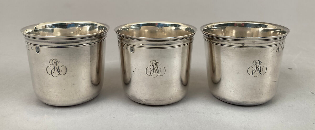 Set of six liqueur cups, Jacques Charles Chambert (master 1760, active 1788), Silver, French, Versailles (Paris Mint)