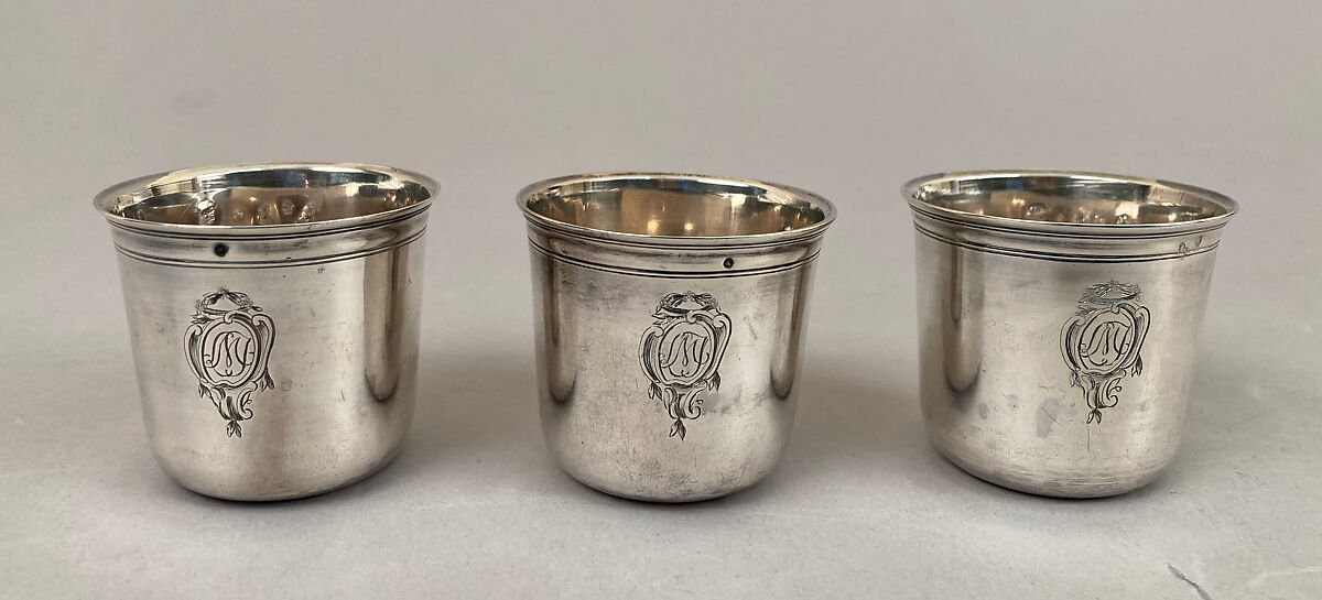 Set of six liqueur cups, Jacques Charles Chambert (master 1760, active 1788), Silver, French, Versailles (Paris Mint)