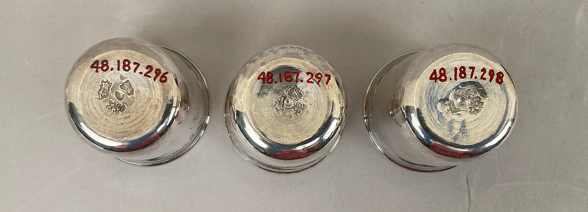 Set of six liqueur cups, Jacques Charles Chambert (master 1760, active 1788), Silver, French, Versailles (Paris Mint)
