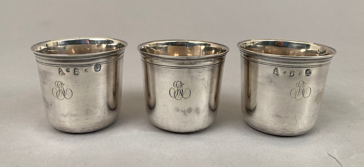 Set of six liqueur cups, Jacques Charles Chambert (master 1760, active 1788), Silver, French, Versailles (Paris Mint)