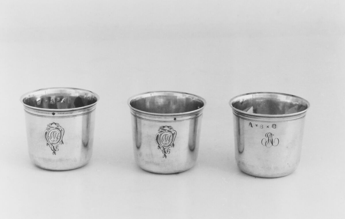 Set of six liqueur cups, Jacques Charles Chambert (master 1760, active 1788), Silver, French, Versailles (Paris Mint) 