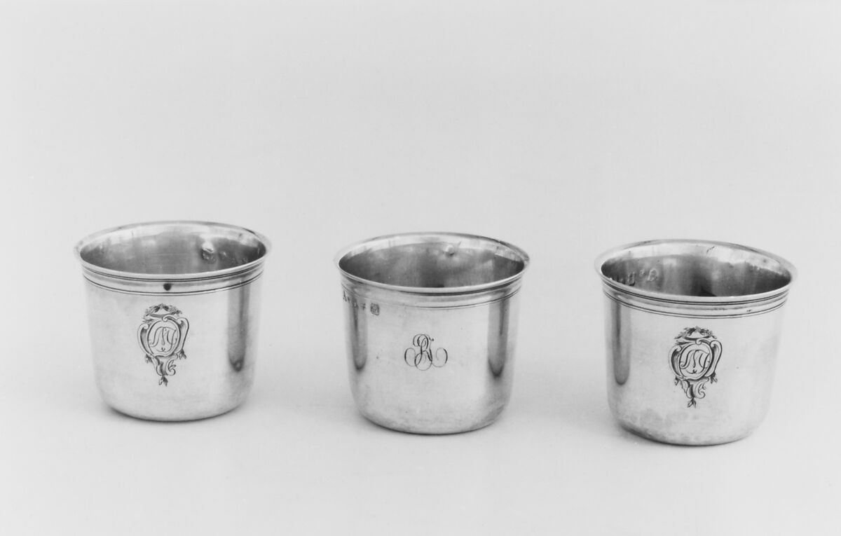 Set of six liqueur cups, Jacques Charles Chambert (master 1760, active 1788), Silver, French, Versailles (Paris Mint)