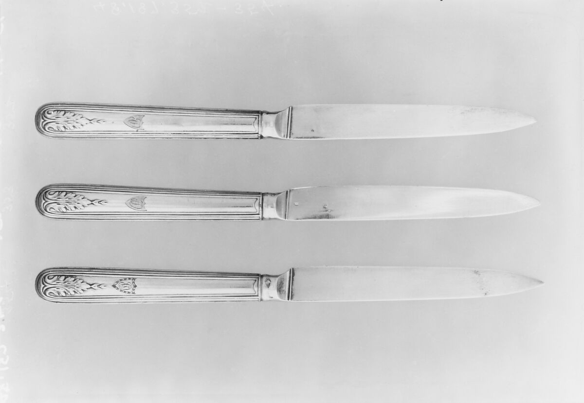 Knife (one of three), François Charles Gavet (French, appointed as cutler to the king 1782, died 1840), Silver gilt, French, Paris