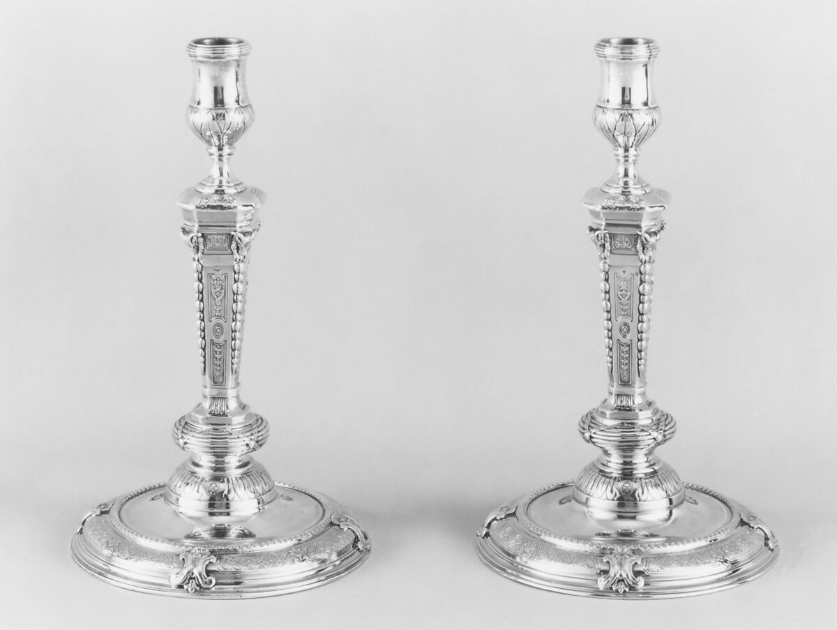 Pair of candlesticks, Silver, French, Paris 