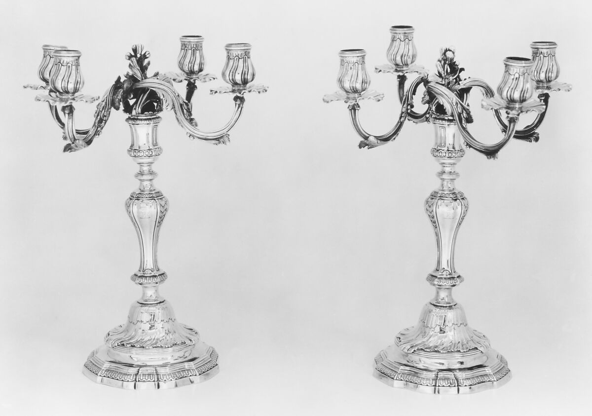 Pair of candelabra, Jean-Baptiste-François Chéret (1728, master 1759, recorded up to 1791), Silver, French, Paris 