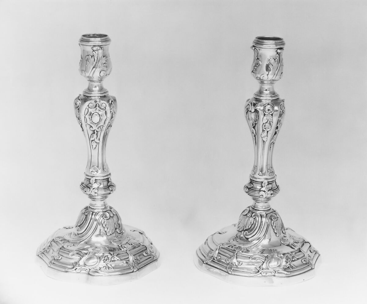 Pair of candlesticks, Guillaume Ledoux (master 1705, died 1751), Silver, French, Paris 