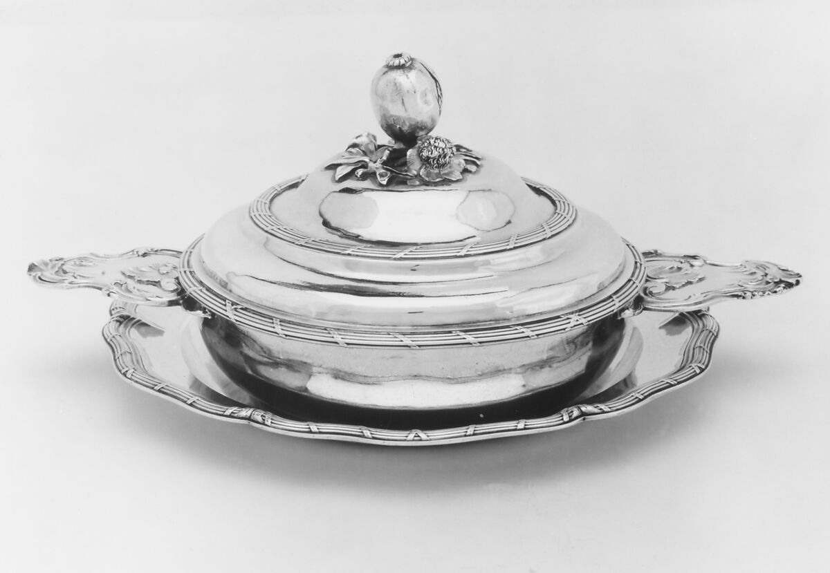 Bowl with cover (Écuelle) and stand, Simon Bourguet (ca.1705–1773, master 1740), Silver, French, Paris 