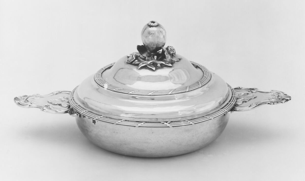 Bowl with cover (Écuelle) and stand, Simon Bourguet (ca.1705–1773, master 1740), Silver, French, Paris