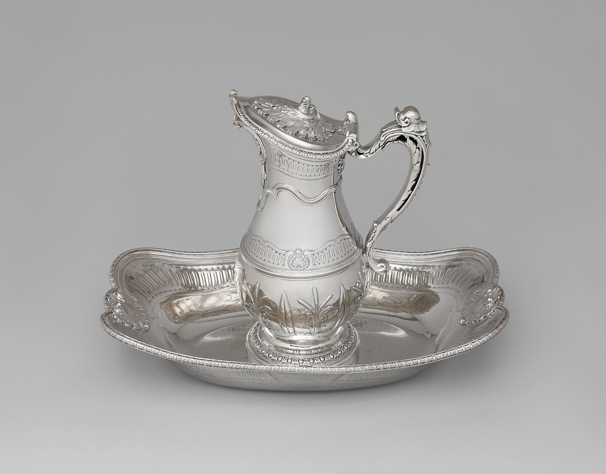 Ewer and basin, Jean Fauche (ca. 1706–1762, master 1733), Silver, French, Paris 