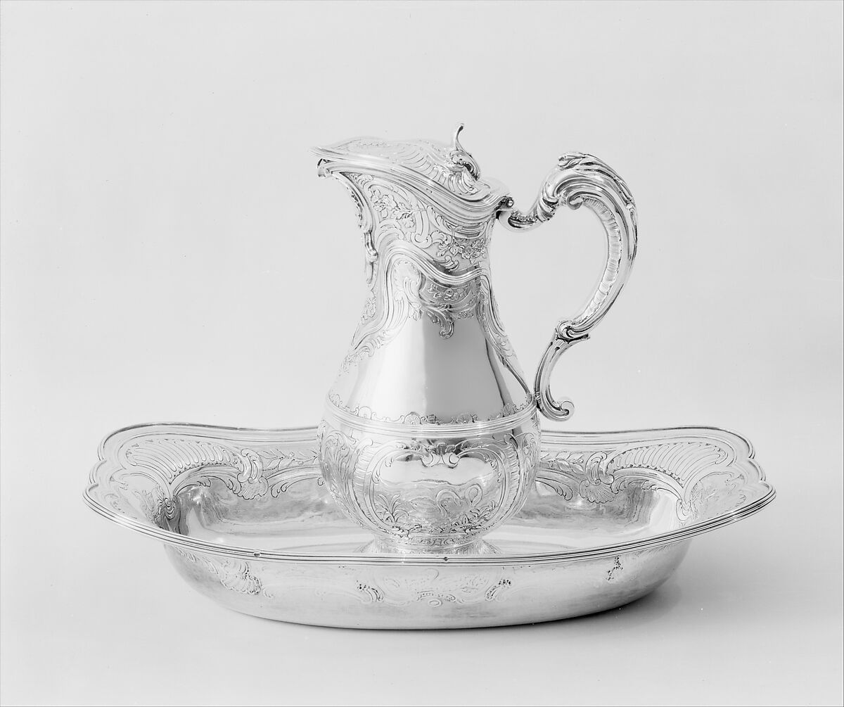 Ewer and basin, Joseph-Pierre-Jacques Duguay (born 1724, master 1756, recorded 1793), Silver, French, Paris 