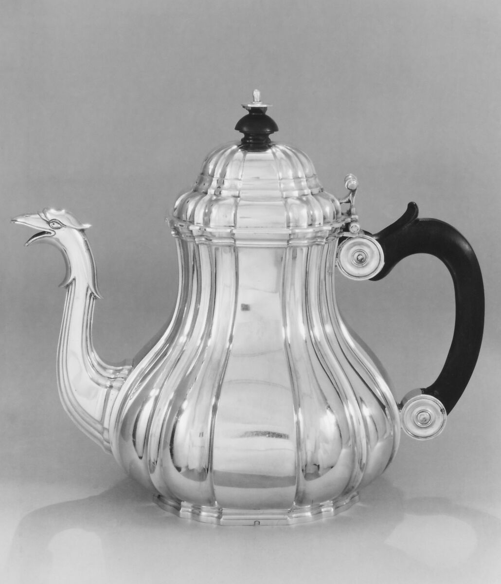 Teapot, Barthélemy Decourchelle (French, active Lille, master 1726, active 1761), Silver; ebony, French, Lille 