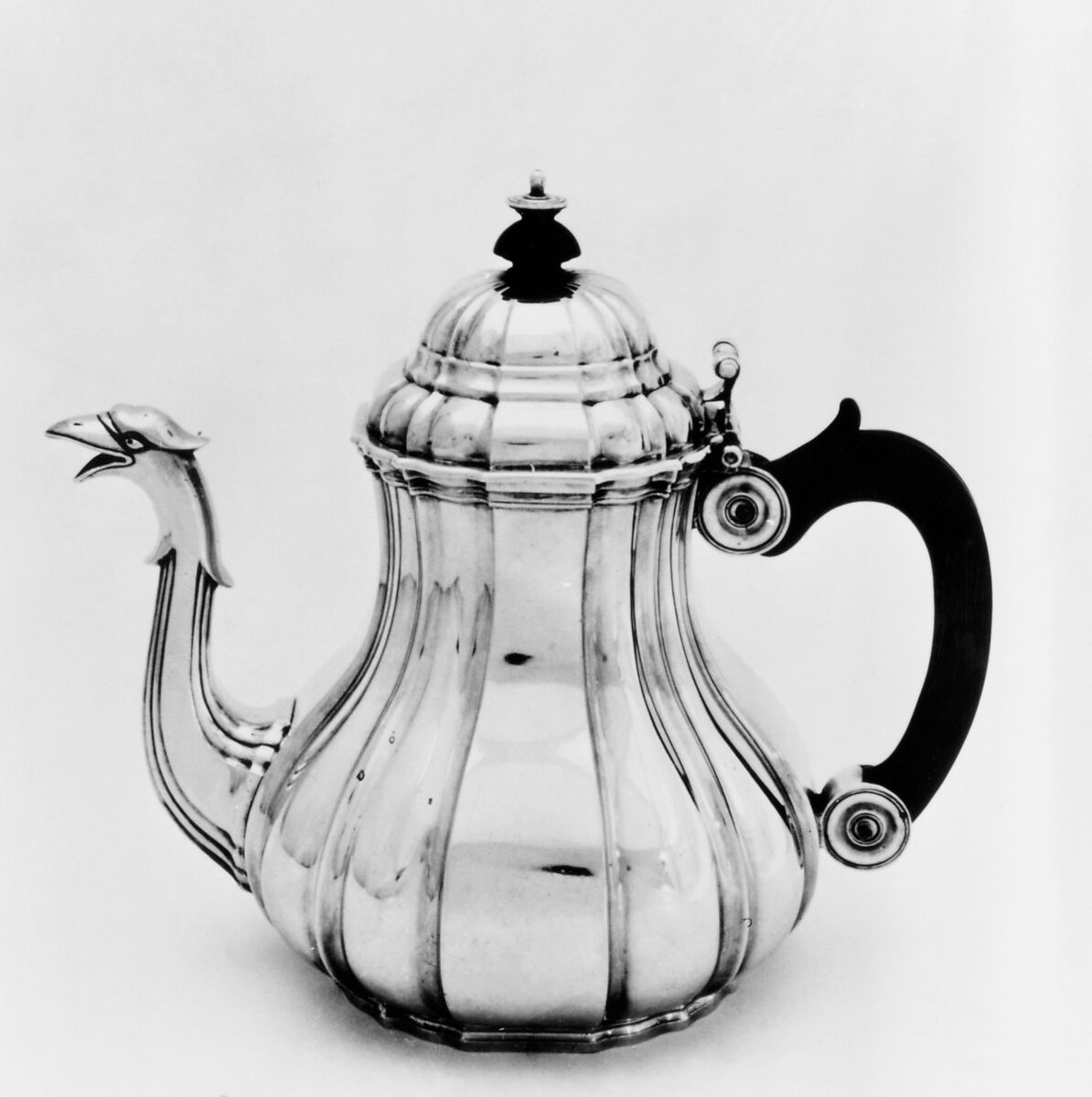 Teapot, Barthélemy Decourchelle (French, active Lille, master 1726, active 1761), Silver; ebony, French, Lille