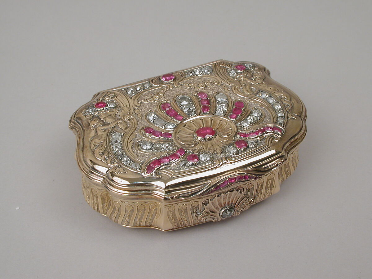 Snuffbox, Daniel Govaers (or Gouers) (French, master 1717, active 1736), Gold, rubies, diamonds, French, Paris 