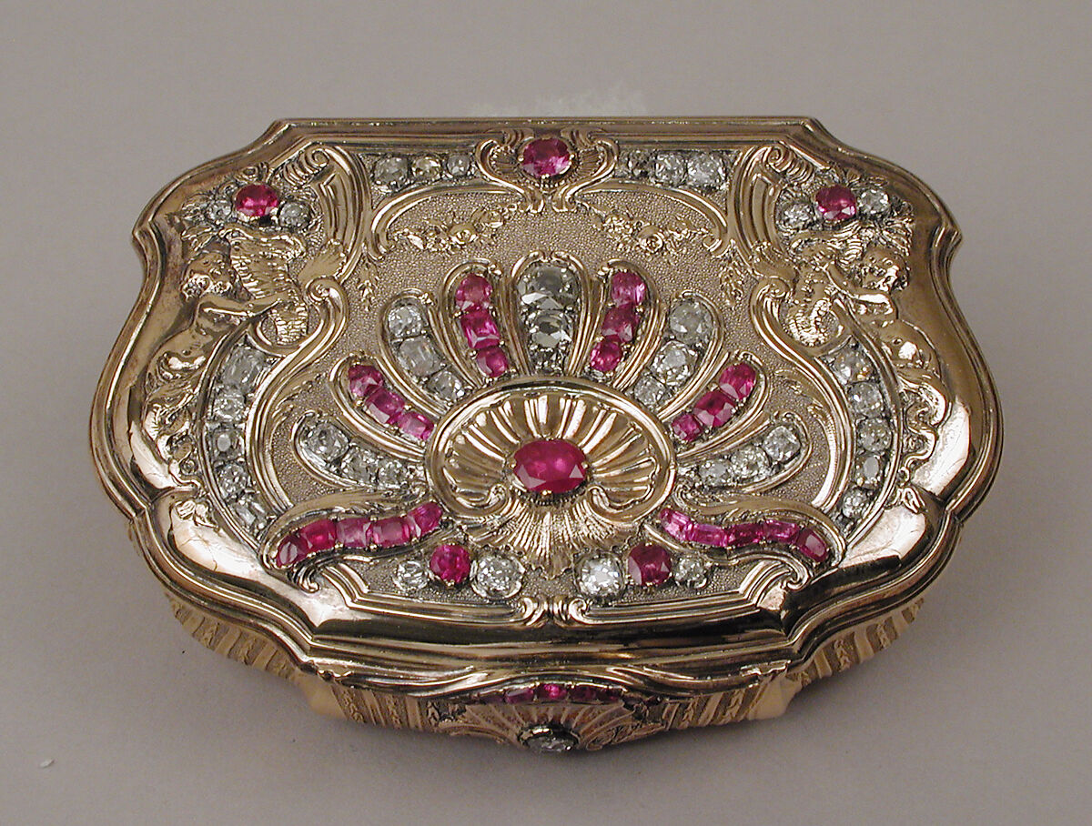 Snuffbox, Daniel Govaers (or Gouers) (French, master 1717, active 1736), Gold, rubies, diamonds, French, Paris