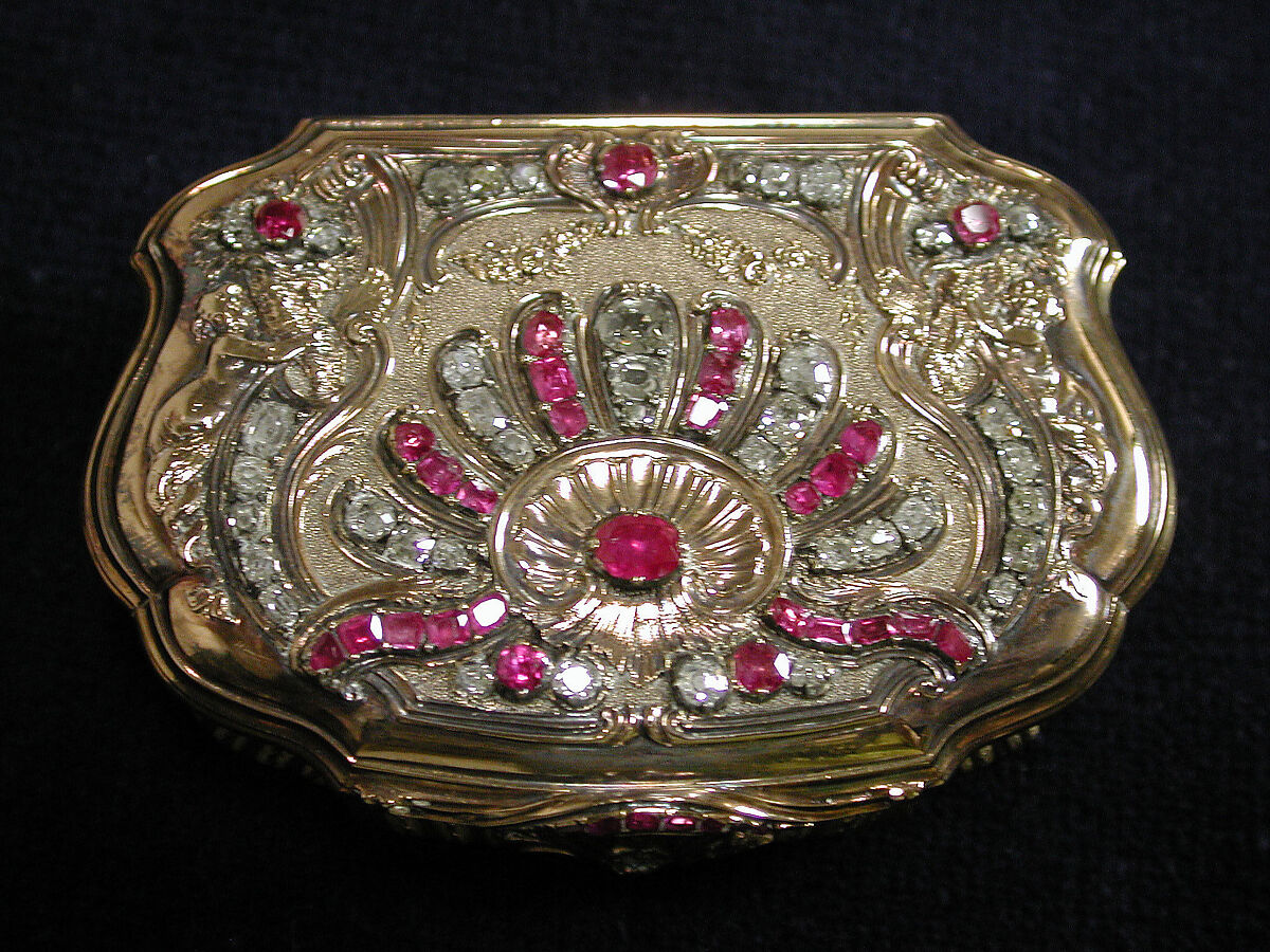 Snuffbox, Daniel Govaers (or Gouers) (French, master 1717, active 1736), Gold, rubies, diamonds, French, Paris