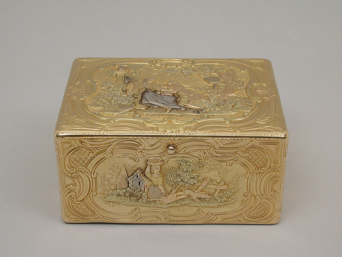 Snuffbox, Possibly Les Frères Toussaint (French, active Hanau, registered 1752), Gold, German, Hanau 