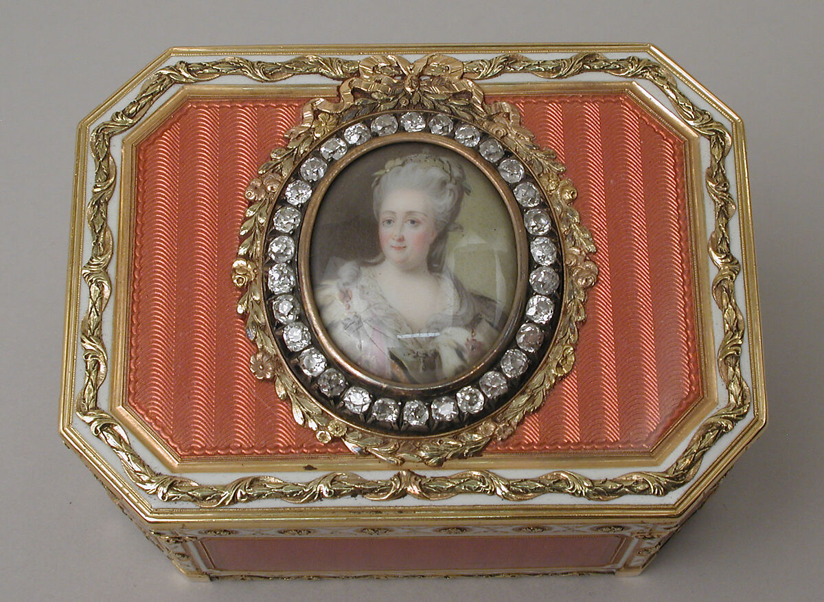 Snuffbox with portrait of Catherine II (1729–1796), Empress of Russia, Joseph Etienne Blerzy (French, active 1750–1806), Gold, enamel, diamonds, French, Paris