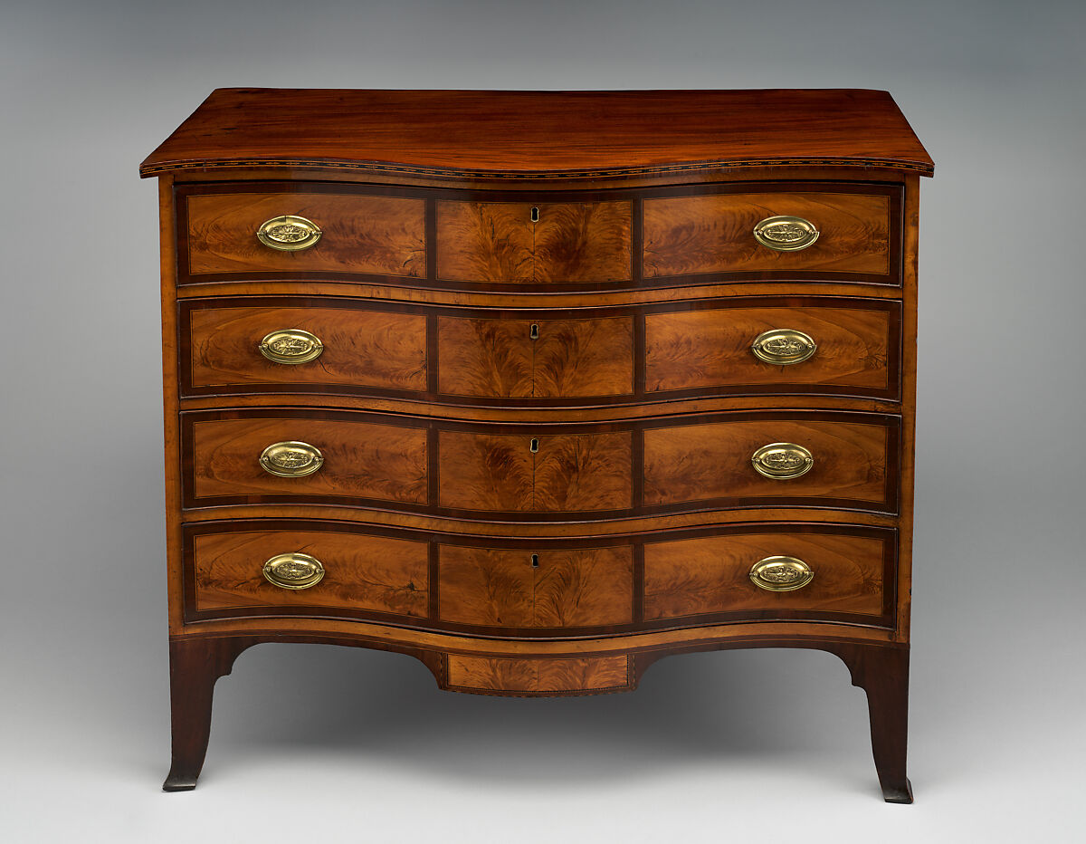 Chest of drawers, Mahogany, mahogany and birch veneers with yellow poplar, white pine, American 