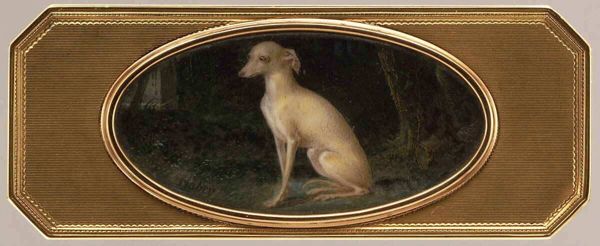 Box with portrait of a whippet, Probably by Joseph Etienne Blerzy (French, active 1750–1806), Gold, ivory, glass, French, Paris 