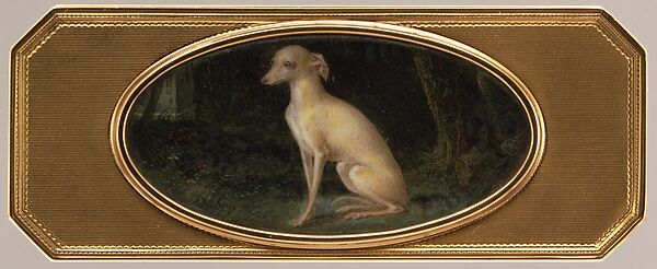 Box with portrait of a whippet