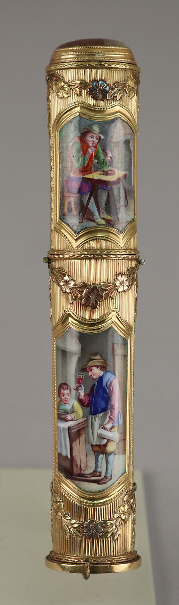Sealing wax case (étui), Probably by Jean Ducrollay (French, born 1709, master 1734, recorded 1760), Gold, enamel, French, Paris 