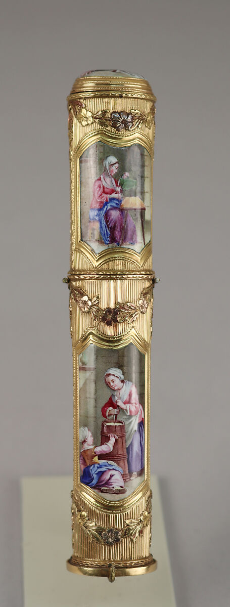 Sealing wax case (étui), Probably by Jean Ducrollay (French, born 1709, master 1734, recorded 1760), Gold, enamel, French, Paris