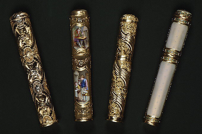 Sealing wax case (étui), Probably by Jean Ducrollay (French, born 1709, master 1734, recorded 1760), Gold, enamel, French, Paris
