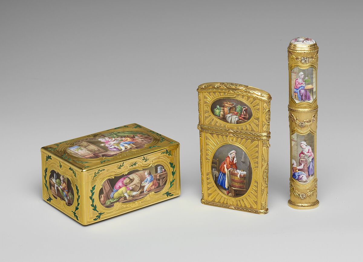 Sealing wax case (étui), Probably by Jean Ducrollay (French, born 1709, master 1734, recorded 1760), Gold, enamel, French, Paris