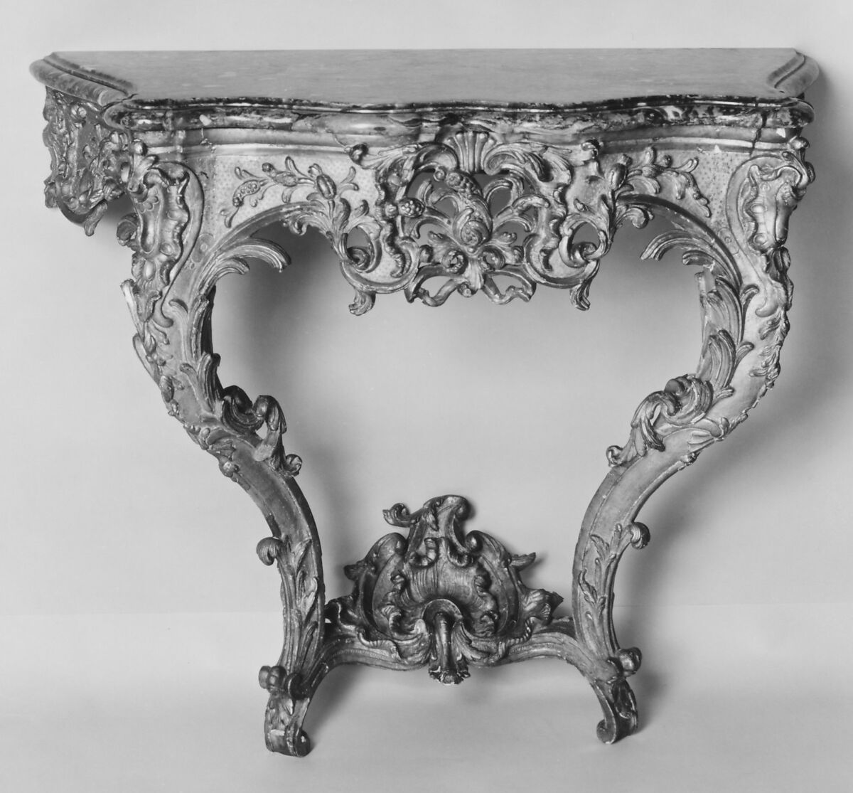 Console table, Carved and gilded wood, marble, French 