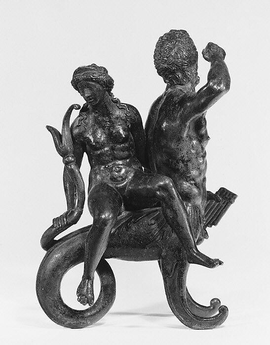 Triton and Nereid, Possibly workshop of Andrea Briosco, called Riccio (Italian, Trent 1470–1532 Padua), Bronze, Italian, Padua