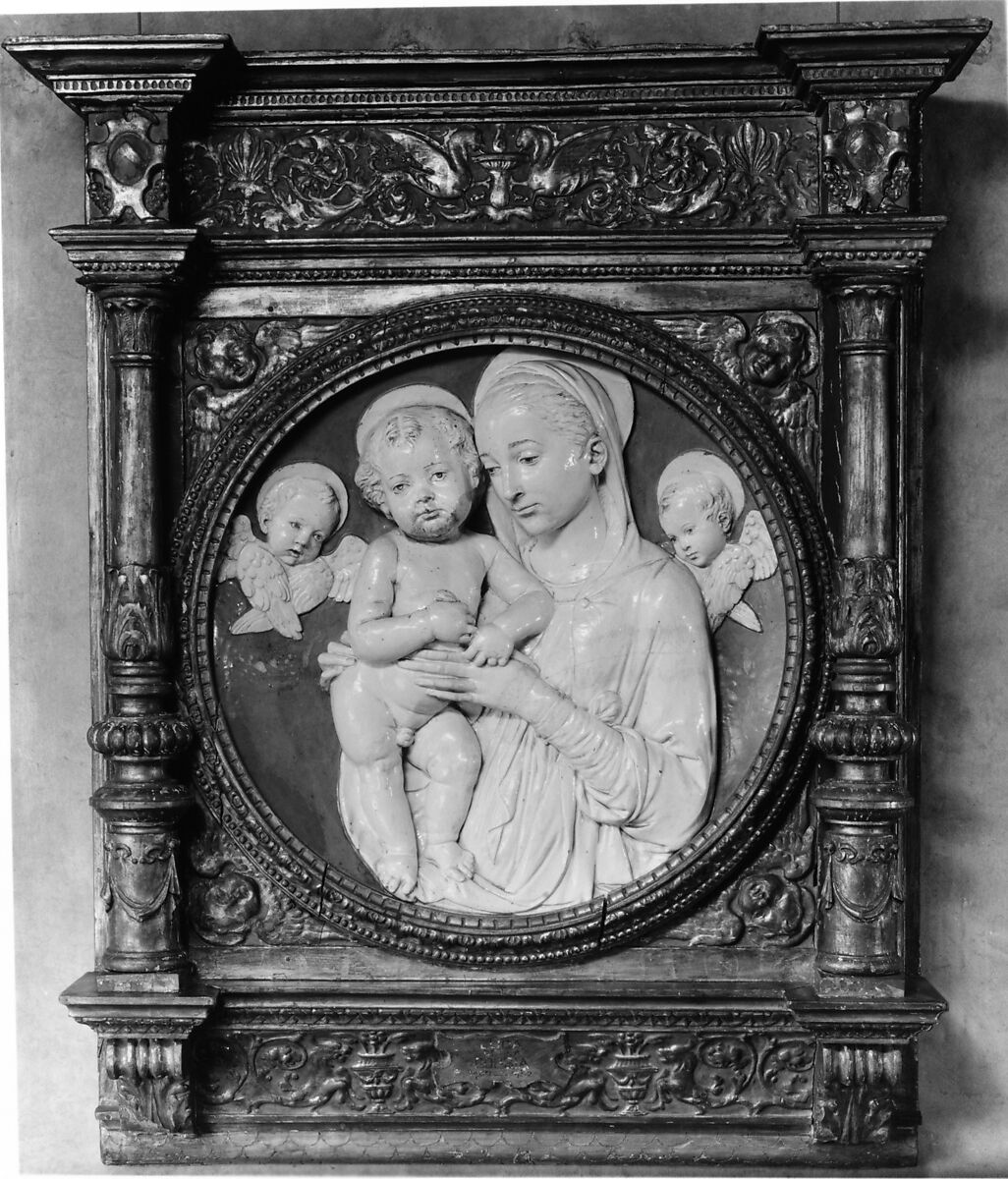 Madonna and Child, Workshop of Andrea della Robbia (Italian, 1435–1525), Relief: glazed terracotta; frame: wood, polychromed and gilt, Italian, Florence