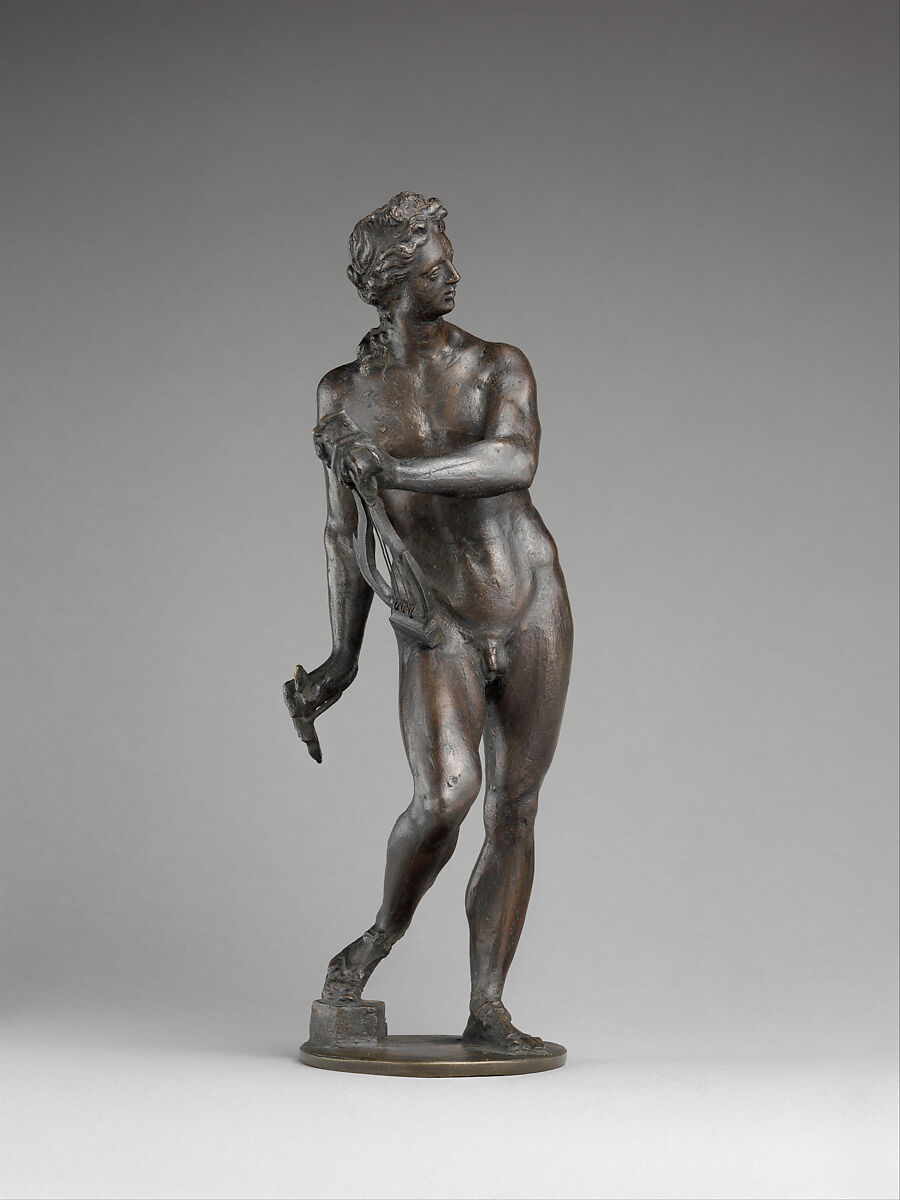 Apollo with lyre, After a model by Tiziano Aspetti (Italian, 1565–1607), Bronze, iron (lyre), Italian, Venice 