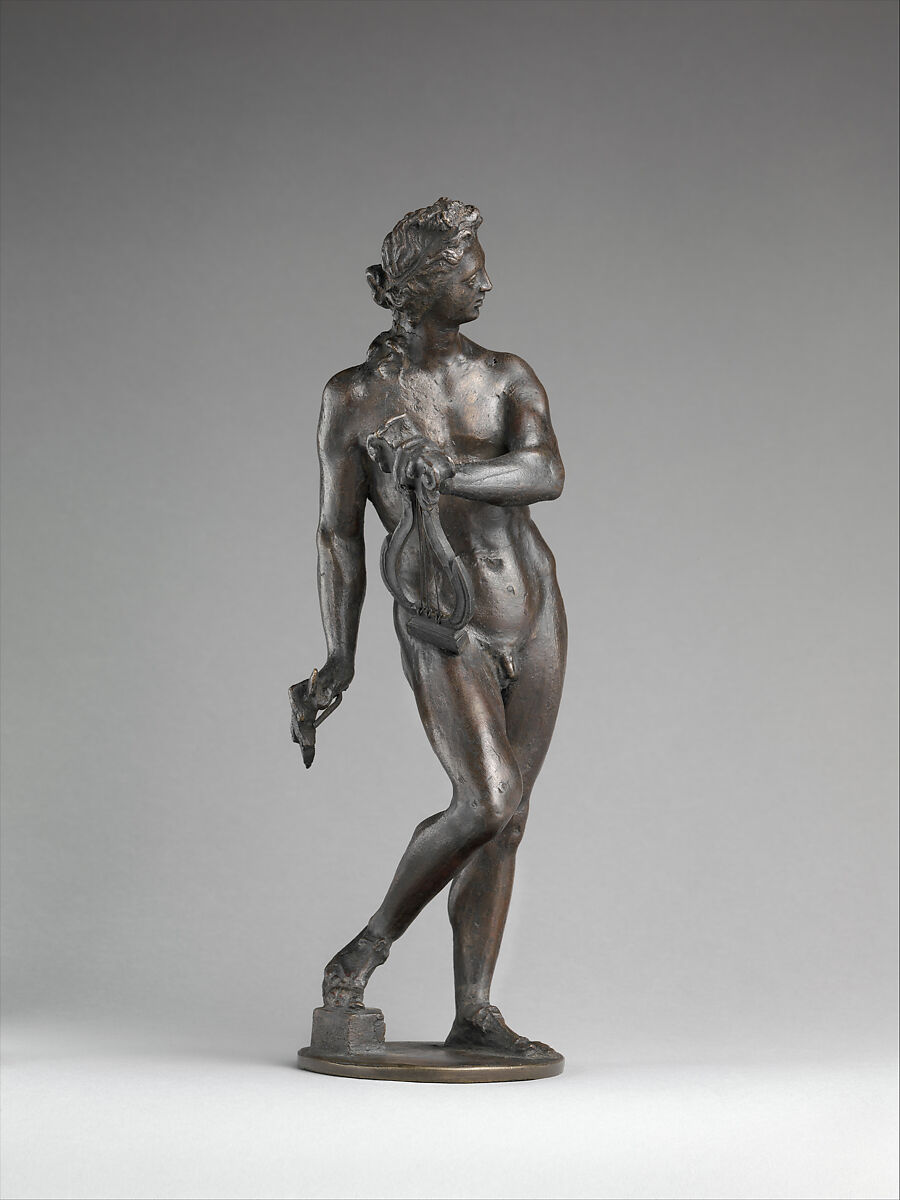 Apollo with lyre, After a model by Tiziano Aspetti (Italian, 1565–1607), Bronze, iron (lyre), Italian, Venice