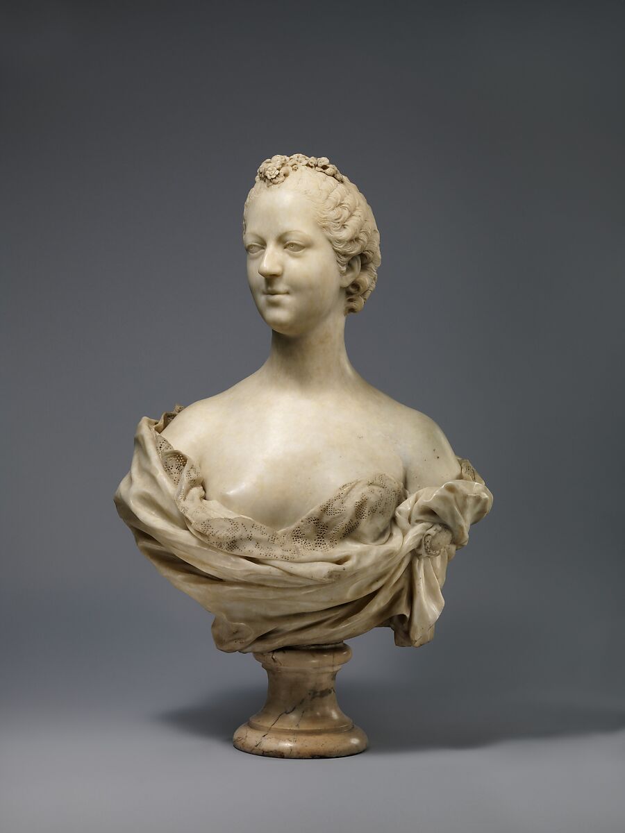 Madame de Pompadour (1721–1764), Jean-Baptiste Pigalle (French, 1714–1785), White marble (Sost, the French Pyrenees), French, Paris 