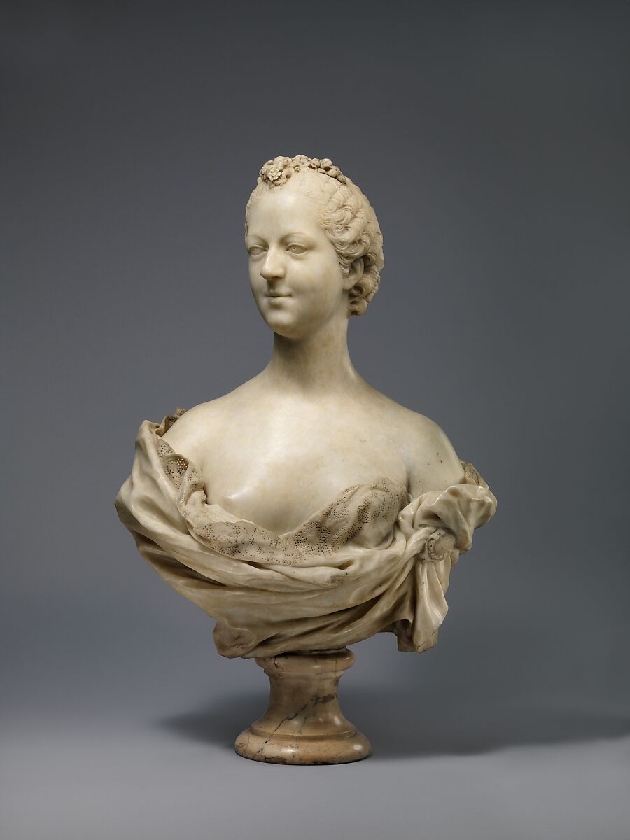 Madame de Pompadour (1721–1764), Jean-Baptiste Pigalle  French, White marble (Sost, the French Pyrenees), French, Paris