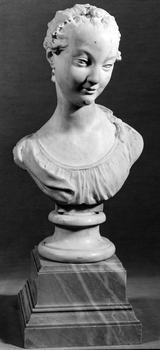 Portrait of a girl, Marble, on bleu turquin marble plinth, French 