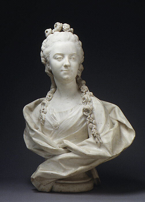 Geneviève-Françoise Randon de Malboissière (1740–1766), Jean-Baptiste Lemoyne the Younger (French, Paris 1704–1778 Paris), Bust: white marble; plinth: brèche violette marble, French