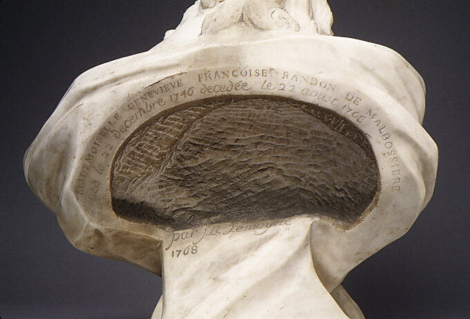 Geneviève-Françoise Randon de Malboissière (1740–1766), Jean-Baptiste Lemoyne the Younger (French, Paris 1704–1778 Paris), Bust: white marble; plinth: brèche violette marble, French