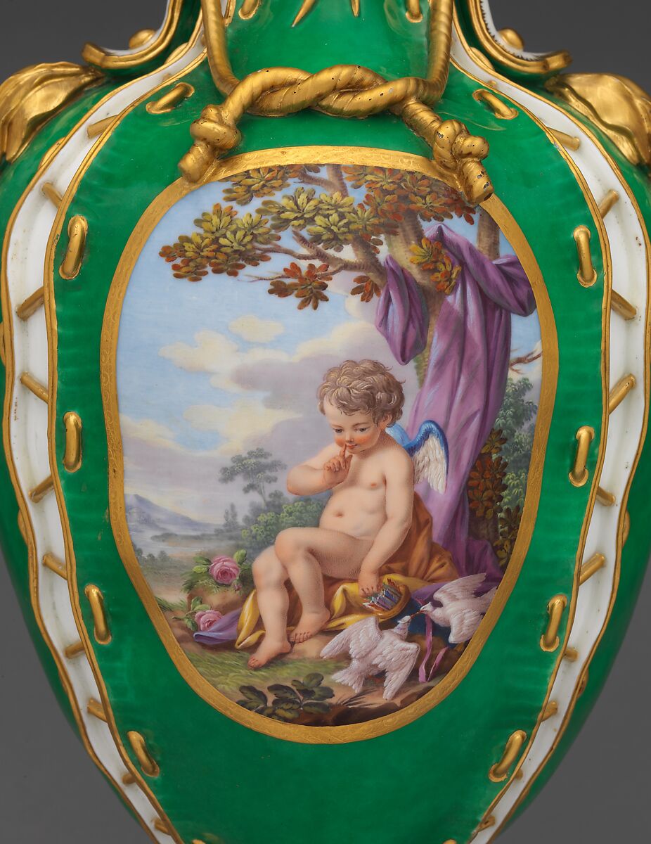 Vase (vase cuir) (one of a pair), Sèvres Manufactory (French, 1740–present), Soft-paste porcelain, gilt bronze, French, Sèvres