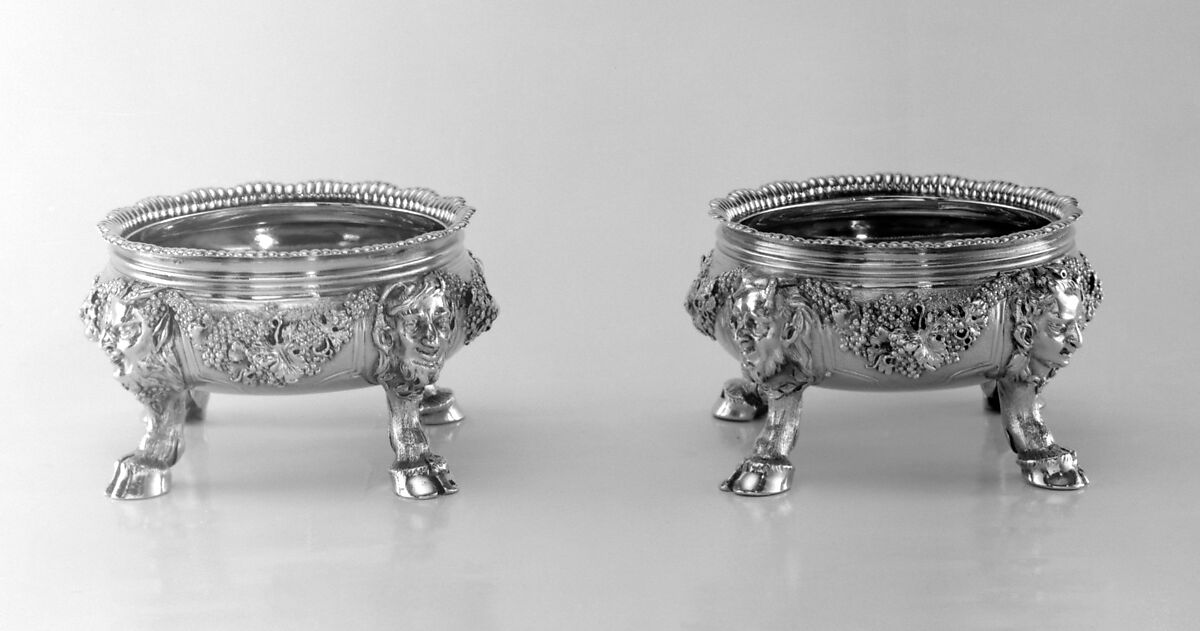 Set of four saltcellars, Paul de Lamerie (British, 1688–1751, active 1712–51), Silver gilt, British, London