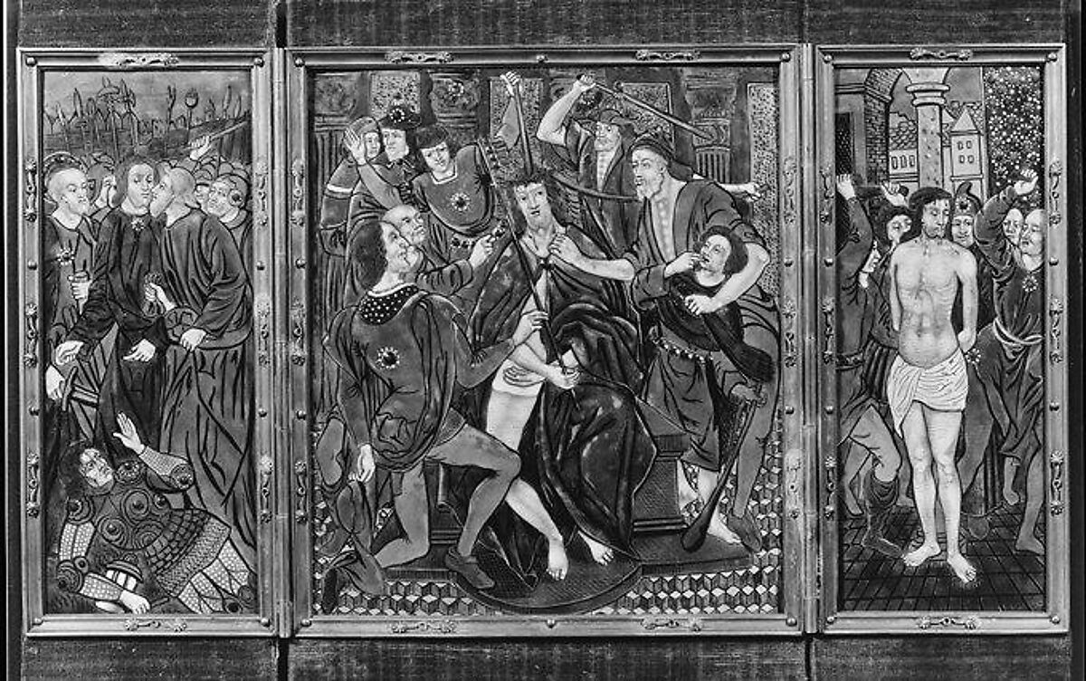 Mocking of Christ; Kiss of Judas; Flagellation, Probably by Emile Samson (1837–1913), Painted enamel on copper, French, Paris
