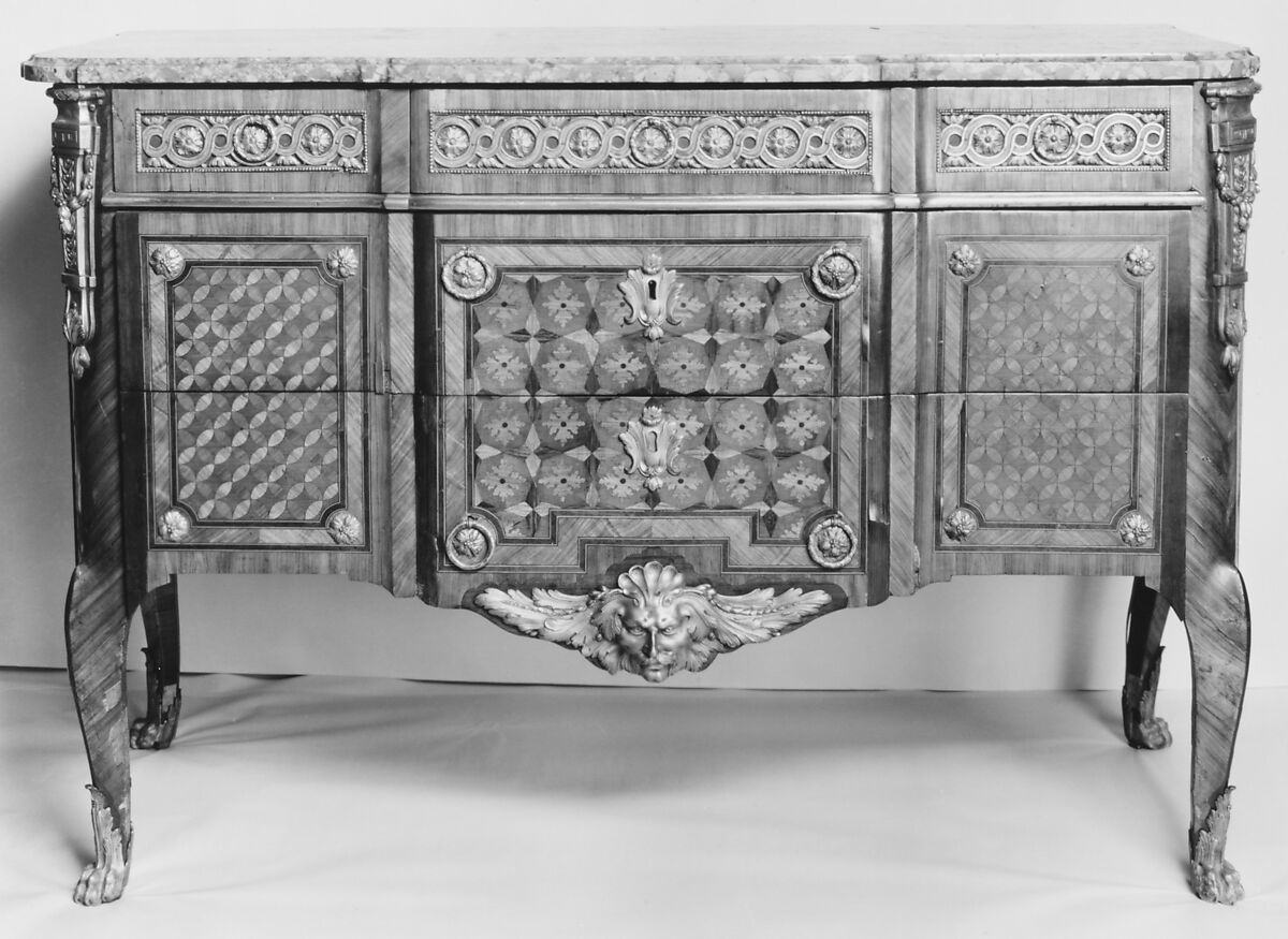 Commode, Tulipwood, harewood on oak; gilt bronze, French 