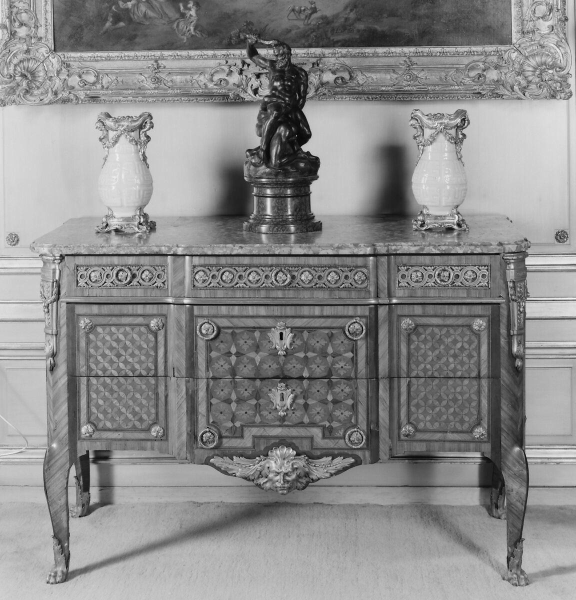 Commode, Tulipwood, harewood on oak; gilt bronze, French