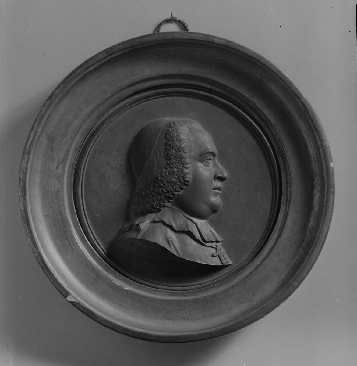 Portrait of an ecclesiastic, Jean-Baptiste Nini (Italian, Urbino 1717–1786 Chaumont-sur-Loire), Medallion: cast terracotta (terre de Chaumont); frame: gilt wood, French, Chaumont-sur-Loire 