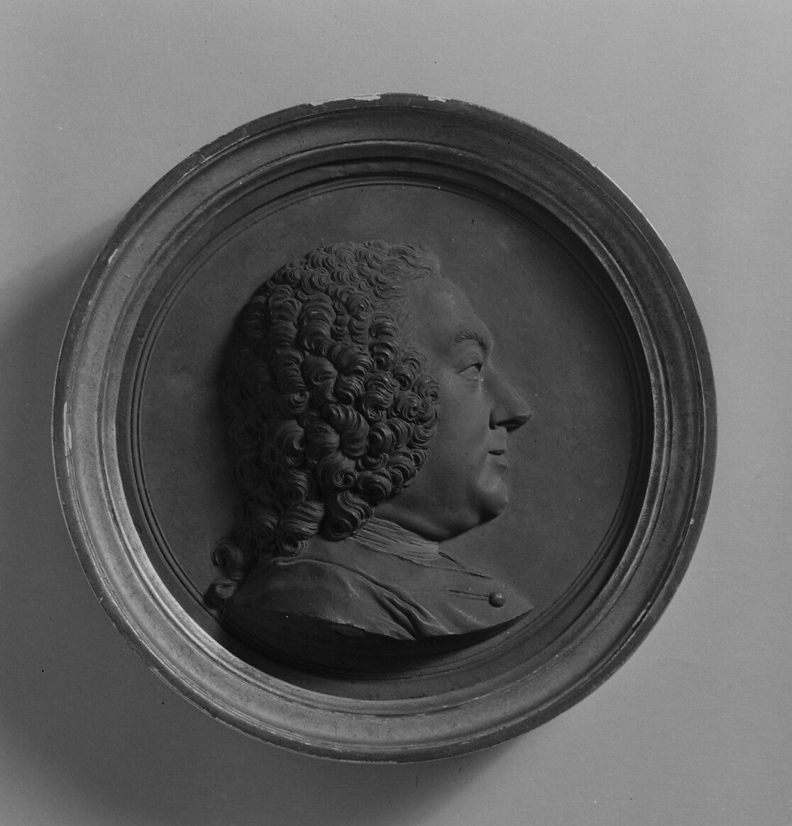 Portrait of a Man, Anne-Claude-Philippe de Tubières de Grimoard, comte de Caylus, 1692–1765, Jean-Baptiste Nini (Italian, Urbino 1717–1786 Chaumont-sur-Loire), Medallion: cast terracotta (terre de Chaumont); frame: gilt wood, French, Chaumont-sur-Loire 