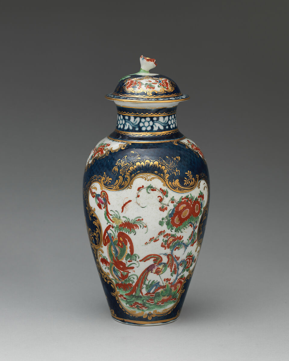Vase with cover, Worcester factory (British, 1751–2008), Soft-paste porcelain, British, Worcester